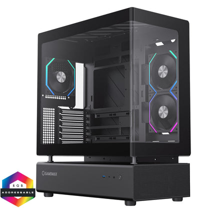 GameMax N80 Black ATX PC Gaming Case with 6 x 120mm PWM ARGB Fans and 10-Port Fan Hub Included With Curved Tempered Glass Panel GameMax