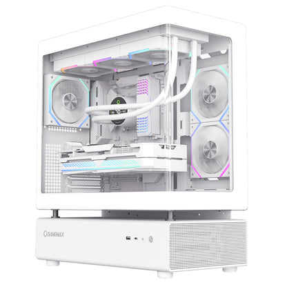 GameMax N80 White ATX PC Gaming Case with 6 x 120mm PWM ARGB Fans and 10-Port Fan Hub Included With Curved Tempered Glass Panel