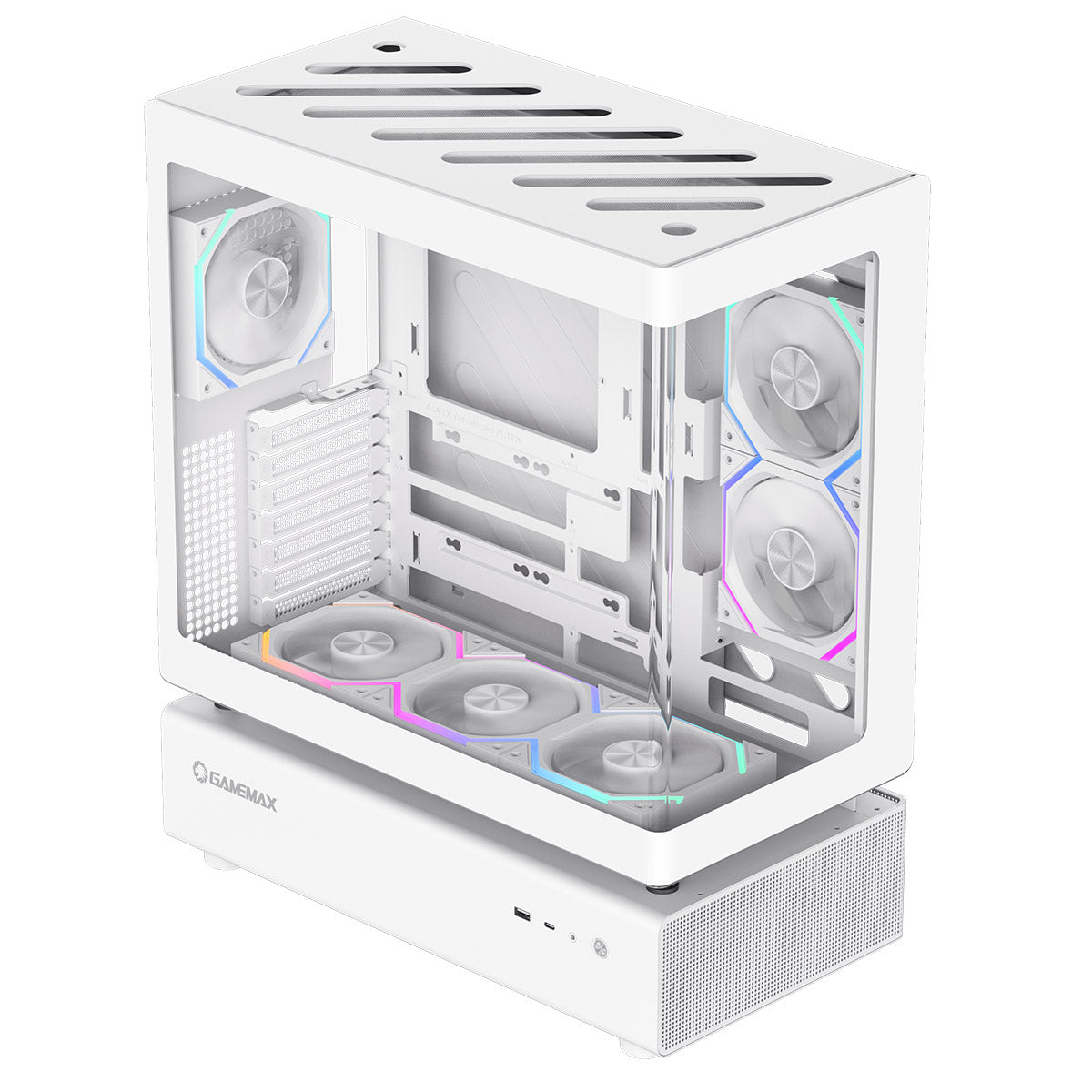 GameMax N80 White ATX PC Gaming Case with 6 x 120mm PWM ARGB Fans and 10-Port Fan Hub Included With Curved Tempered Glass Panel GameMax