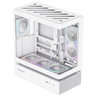 GameMax N80 White ATX PC Gaming Case with 6 x 120mm PWM ARGB Fans and 10-Port Fan Hub Included With Curved Tempered Glass Panel GameMax