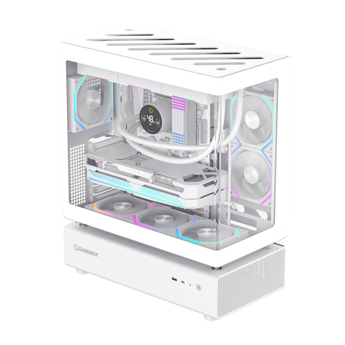 GameMax N80 White ATX PC Gaming Case with 6 x 120mm PWM ARGB Fans and 10-Port Fan Hub Included With Curved Tempered Glass Panel GameMax