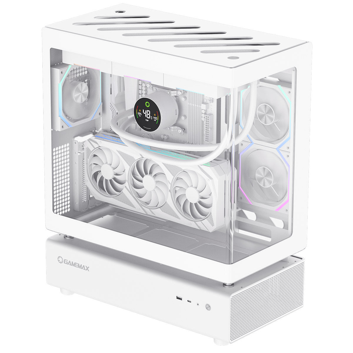 GameMax N80 White ATX PC Gaming Case with 6 x 120mm PWM ARGB Fans and 10-Port Fan Hub Included With Curved Tempered Glass Panel GameMax