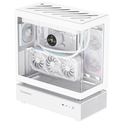 GameMax N80 White ATX PC Gaming Case with 6 x 120mm PWM ARGB Fans and 10-Port Fan Hub Included With Curved Tempered Glass Panel GameMax