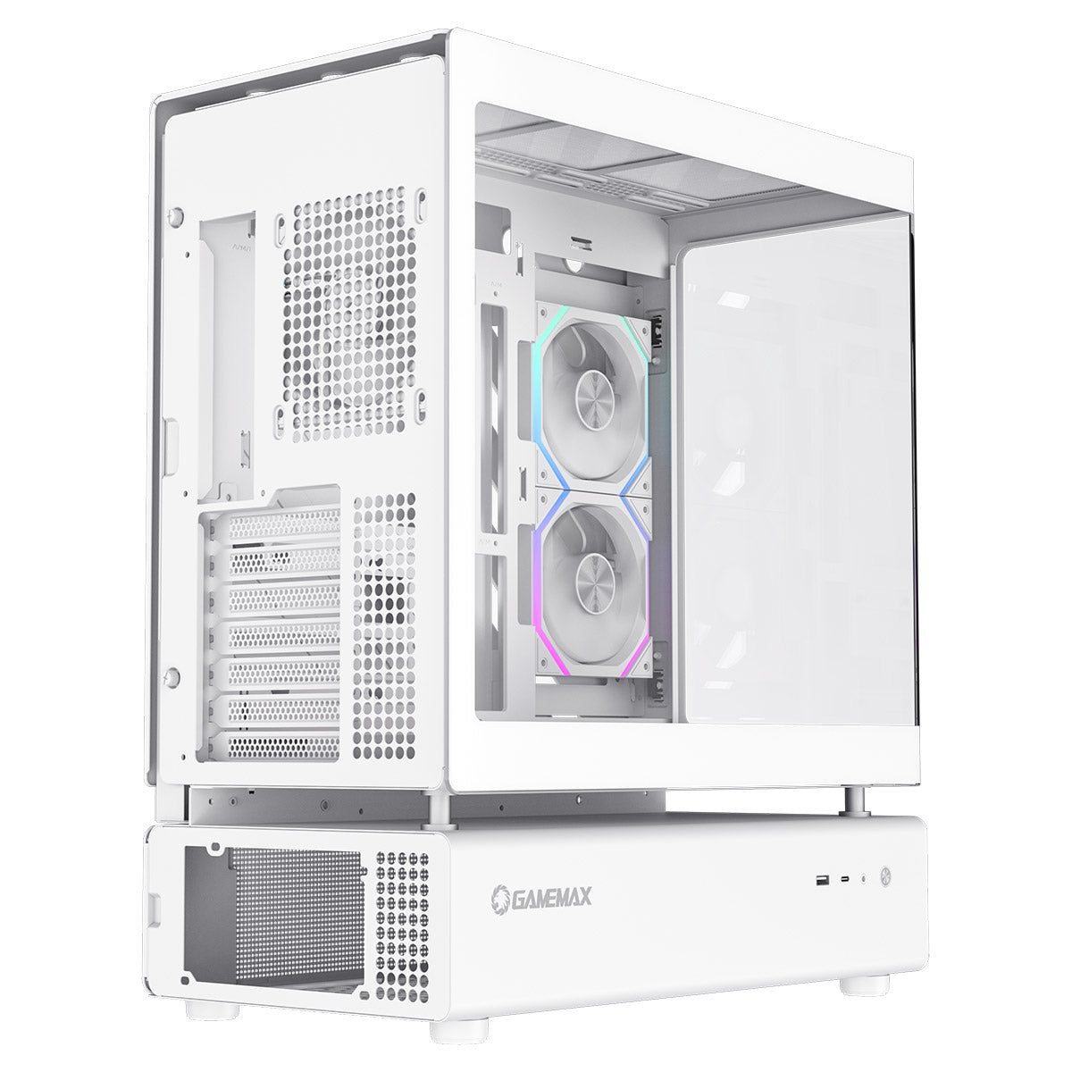 GameMax N80 White ATX PC Gaming Case with 6 x 120mm PWM ARGB Fans and 10-Port Fan Hub Included With Curved Tempered Glass Panel GameMax
