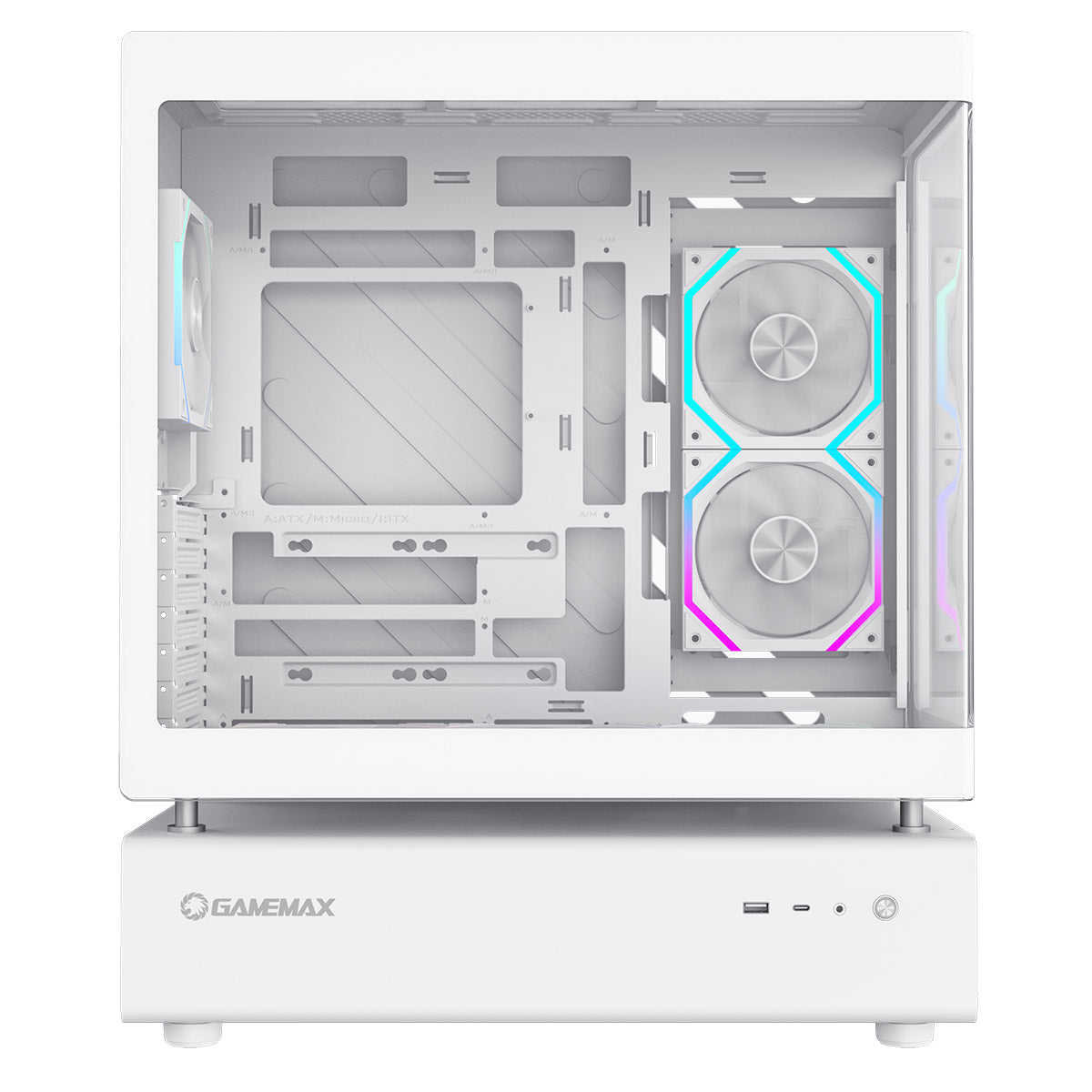 GameMax N80 White ATX PC Gaming Case with 6 x 120mm PWM ARGB Fans and 10-Port Fan Hub Included With Curved Tempered Glass Panel GameMax