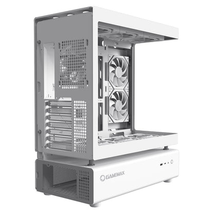 GameMax N80 White ATX PC Gaming Case with 6 x 120mm PWM ARGB Fans and 10-Port Fan Hub Included With Curved Tempered Glass Panel GameMax
