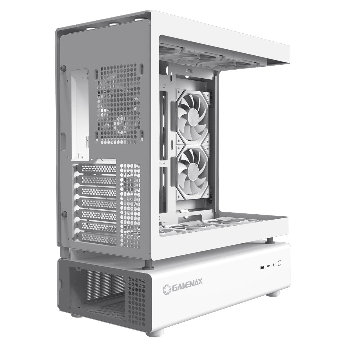 GameMax N80 White ATX PC Gaming Case with 6 x 120mm PWM ARGB Fans and 10-Port Fan Hub Included With Curved Tempered Glass Panel GameMax