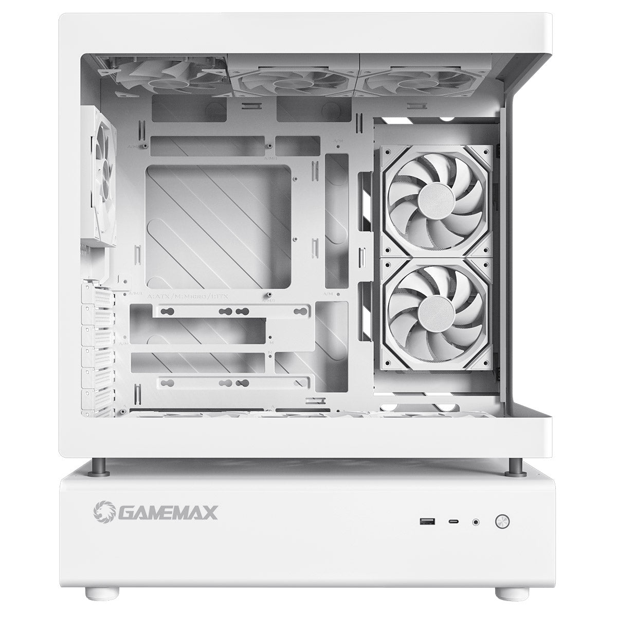GameMax N80 White ATX PC Gaming Case with 6 x 120mm PWM ARGB Fans and 10-Port Fan Hub Included With Curved Tempered Glass Panel GameMax