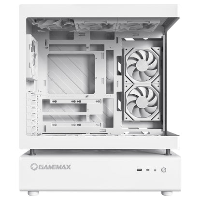 GameMax N80 White ATX PC Gaming Case with 6 x 120mm PWM ARGB Fans and 10-Port Fan Hub Included With Curved Tempered Glass Panel GameMax