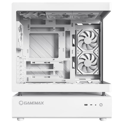 GameMax N80 White ATX PC Gaming Case with 6 x 120mm PWM ARGB Fans and 10-Port Fan Hub Included With Curved Tempered Glass Panel