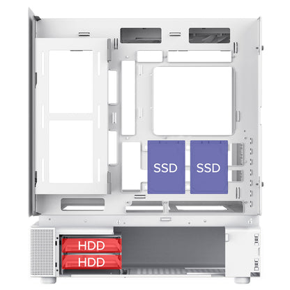 GameMax N80 White ATX PC Gaming Case with 6 x 120mm PWM ARGB Fans and 10-Port Fan Hub Included With Curved Tempered Glass Panel GameMax