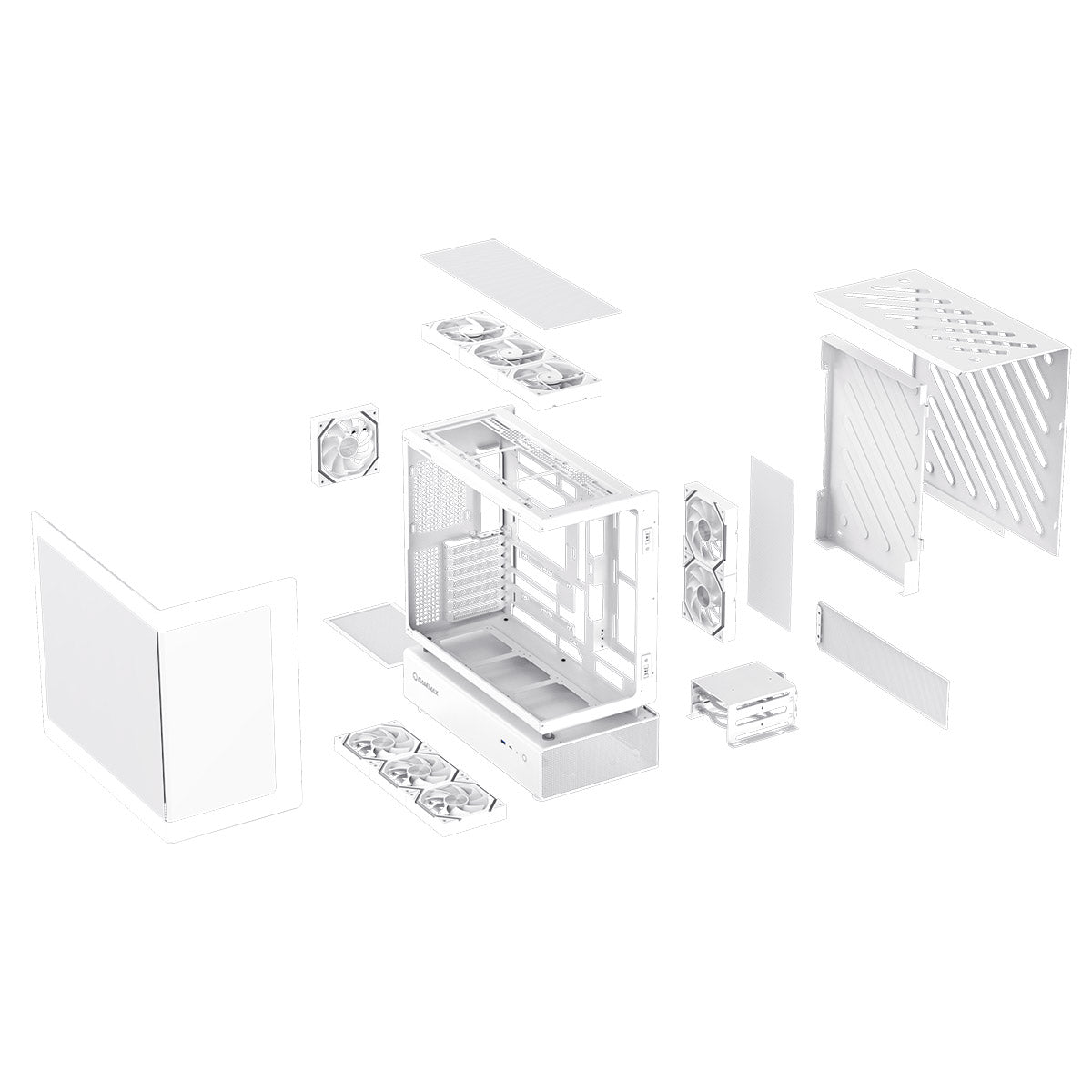 GameMax N80 White ATX PC Gaming Case with 6 x 120mm PWM ARGB Fans and 10-Port Fan Hub Included With Curved Tempered Glass Panel GameMax