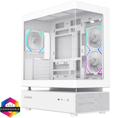 GameMax N80 White ATX PC Gaming Case with 6 x 120mm PWM ARGB Fans and 10-Port Fan Hub Included With Curved Tempered Glass Panel GameMax