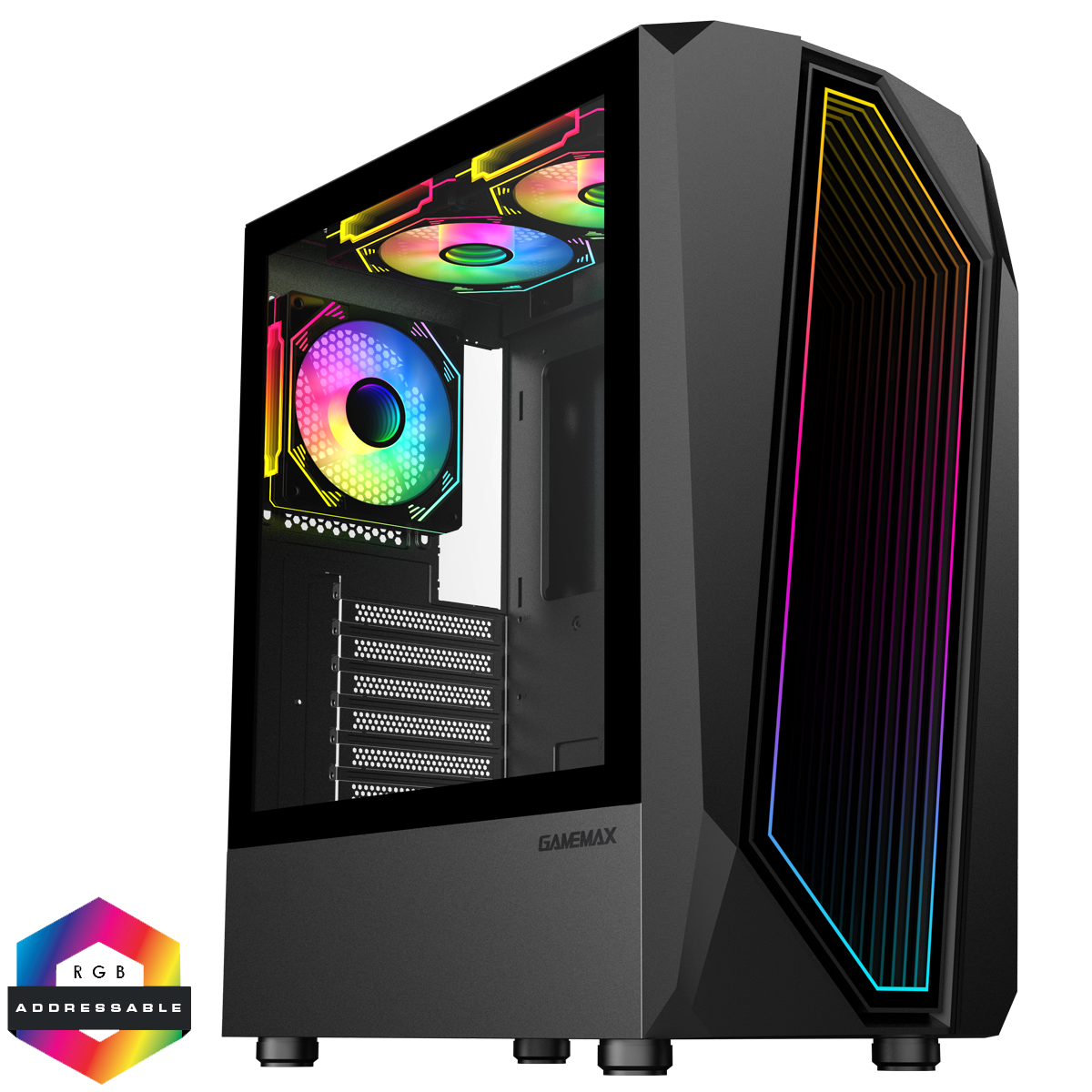 GameMax Time Bandit Black ATX Gaming Case Infinity ARGB Fans