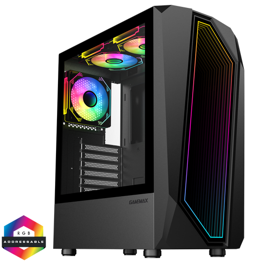 GameMax Time Bandit Black ATX Gaming Case Infinity ARGB Fans