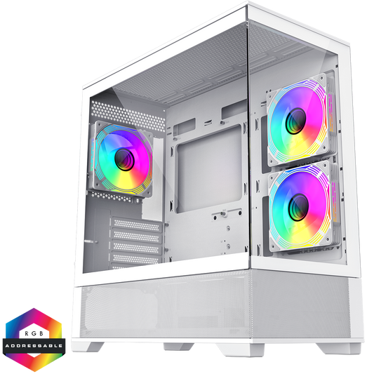 GameMax Vista Mini White MATX Gaming Case Tempered Glass