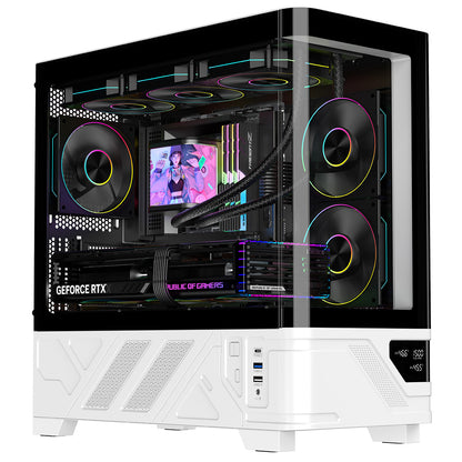 Powercool Arctic White Micro-ATX Gaming Case With Black Interior Tempered Glass Panels With 3 x PWM ARGB Fans and 9 Port PWM Hub Included