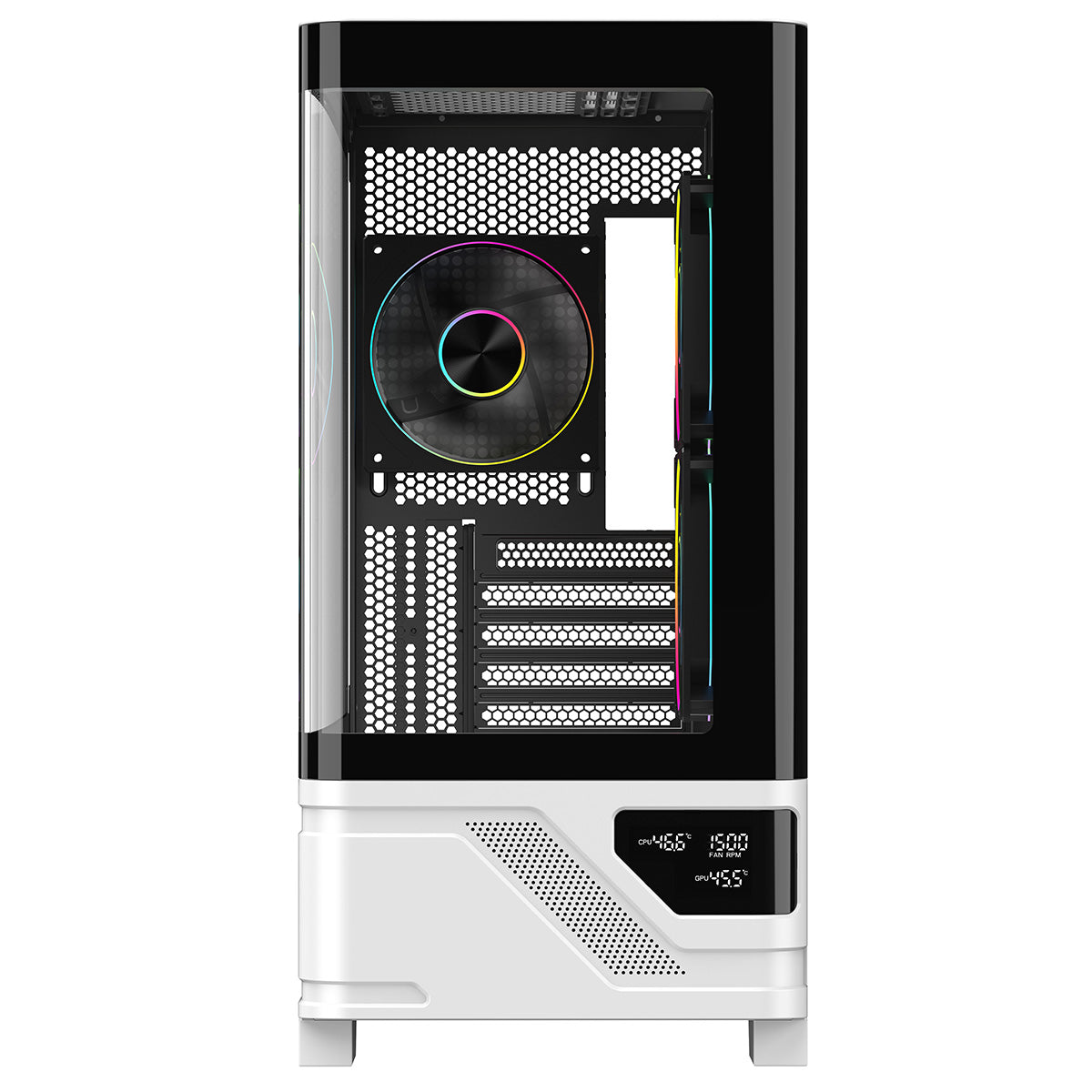 Powercool Arctic White Micro-ATX Gaming Case With Black Interior Tempered Glass Panels With 3 x PWM ARGB Fans and 9 Port PWM Hub Included - Destello