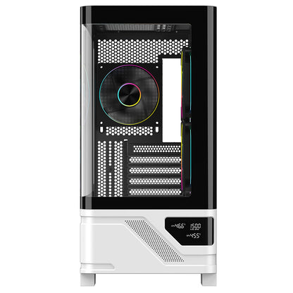 Powercool Arctic White Micro-ATX Gaming Case With Black Interior Tempered Glass Panels With 3 x PWM ARGB Fans and 9 Port PWM Hub Included - Destello