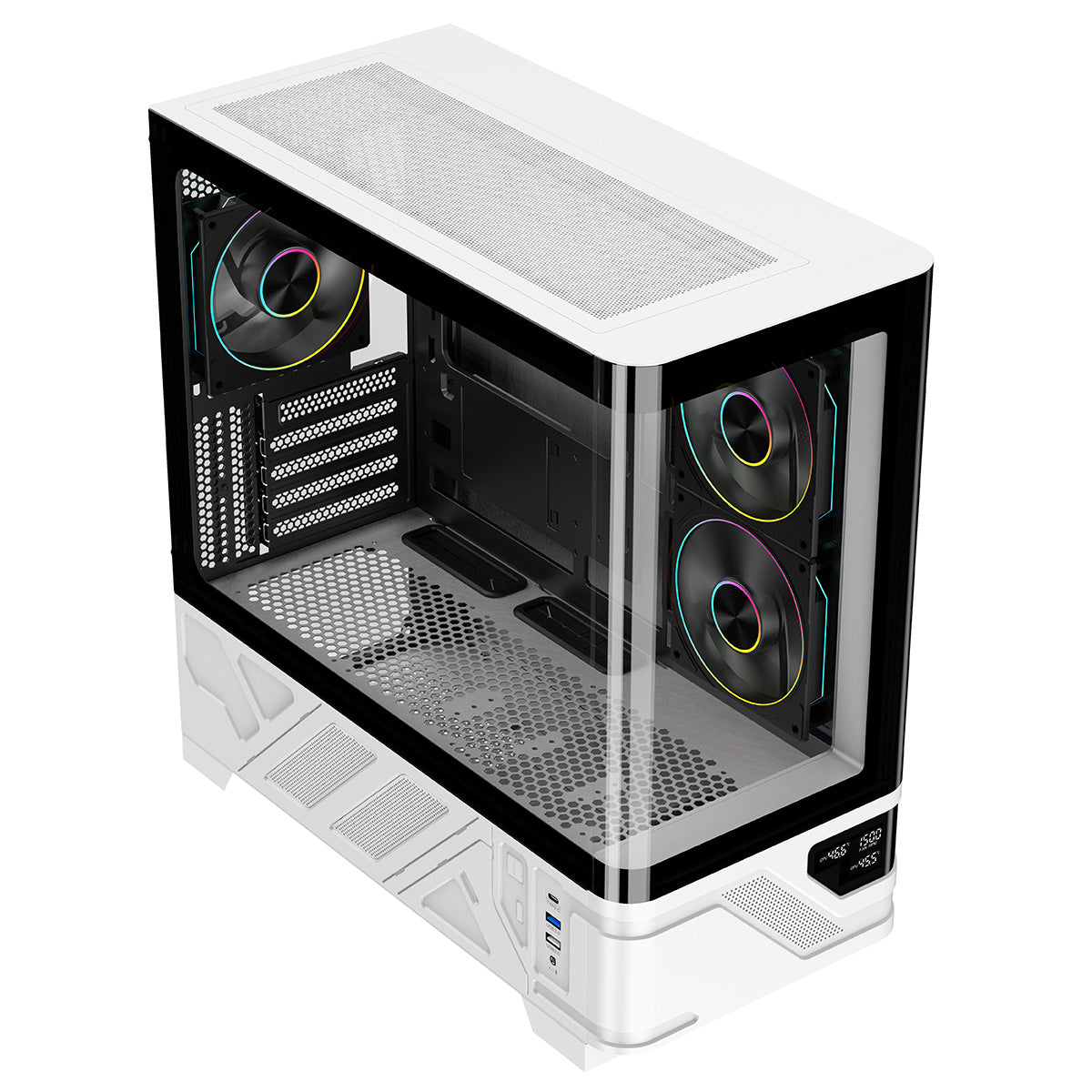 Powercool Arctic White Micro-ATX Gaming Case With Black Interior Tempered Glass Panels With 3 x PWM ARGB Fans and 9 Port PWM Hub Included - Destello