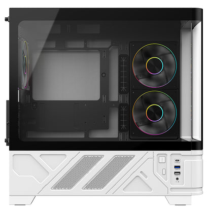Powercool Arctic White Micro-ATX Gaming Case With Black Interior Tempered Glass Panels With 3 x PWM ARGB Fans and 9 Port PWM Hub Included - Destello