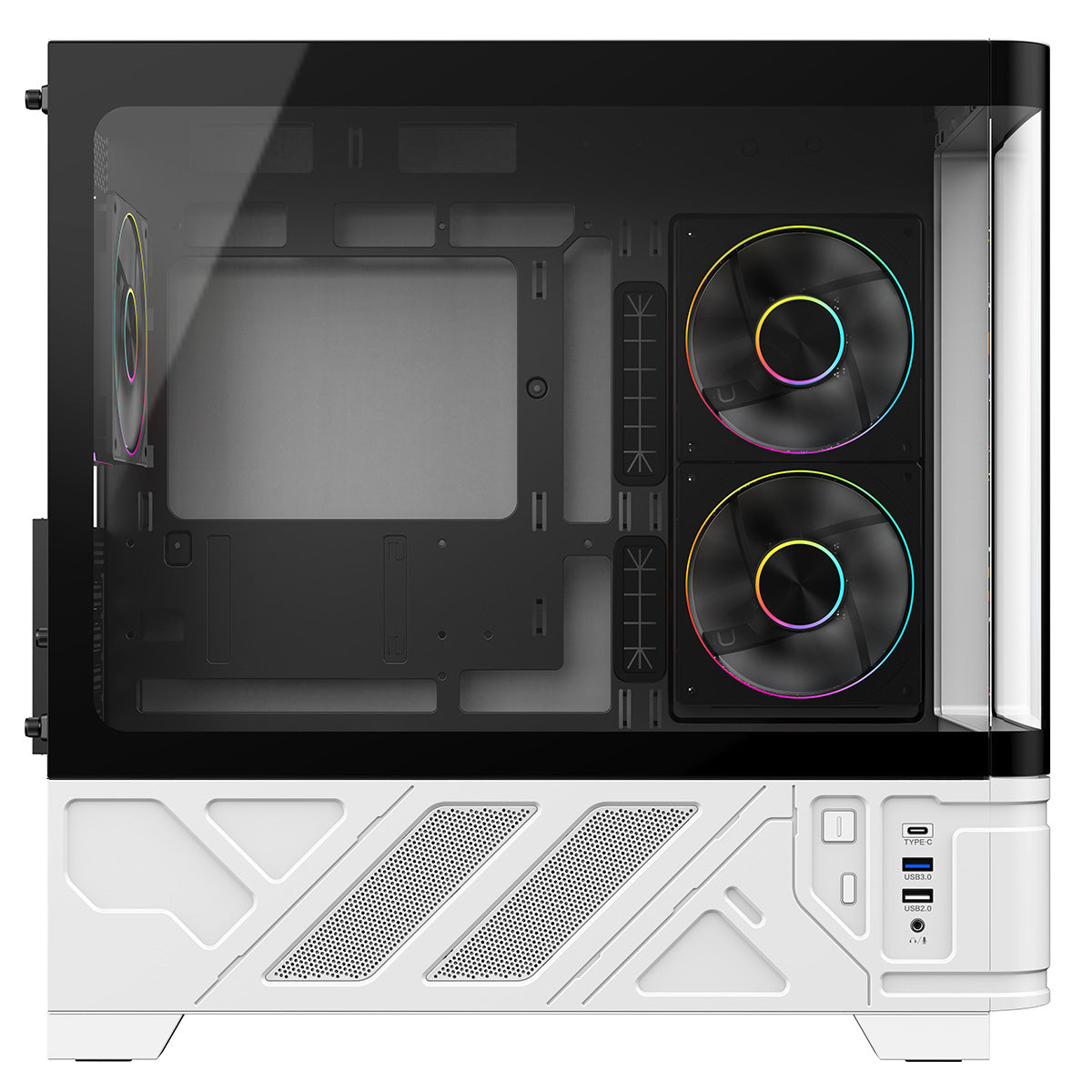 Powercool Arctic White Micro-ATX Gaming Case With Black Interior Tempered Glass Panels With 3 x PWM ARGB Fans and 9 Port PWM Hub Included - Destello