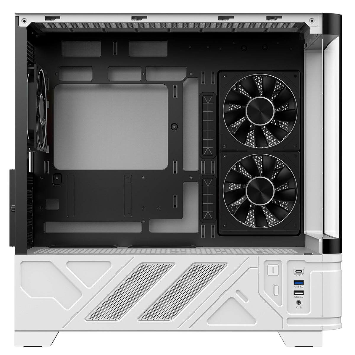Powercool Arctic White Micro-ATX Gaming Case With Black Interior Tempered Glass Panels With 3 x PWM ARGB Fans and 9 Port PWM Hub Included - Destello
