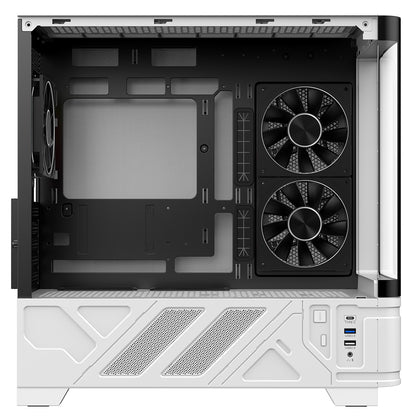 Powercool Arctic White Micro-ATX Gaming Case With Black Interior Tempered Glass Panels With 3 x PWM ARGB Fans and 9 Port PWM Hub Included - Destello
