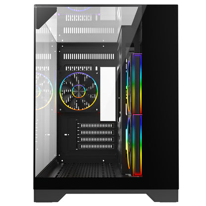 Powercool Atom Black mATX Gaming Case Dual Chamber With 3 x Tempered Glass Panels With 3 x CiT Saturn PWM ARGB Fans and 6 Port PWM Hub - Destello