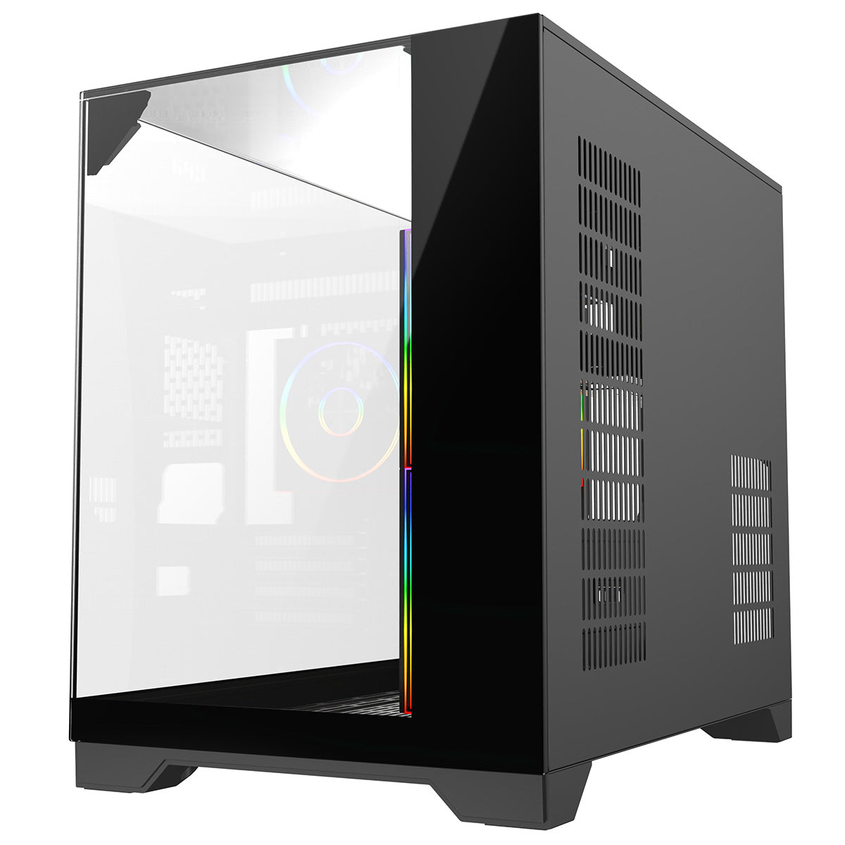Powercool Atom Black mATX Gaming Case Dual Chamber With 3 x Tempered Glass Panels With 3 x CiT Saturn PWM ARGB Fans and 6 Port PWM Hub - Destello