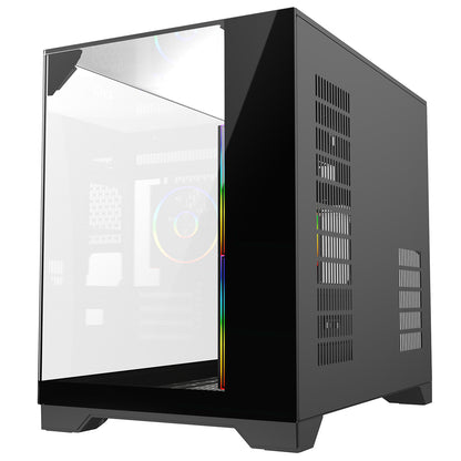 Powercool Atom Black mATX Gaming Case Dual Chamber With 3 x Tempered Glass Panels With 3 x CiT Saturn PWM ARGB Fans and 6 Port PWM Hub - Destello