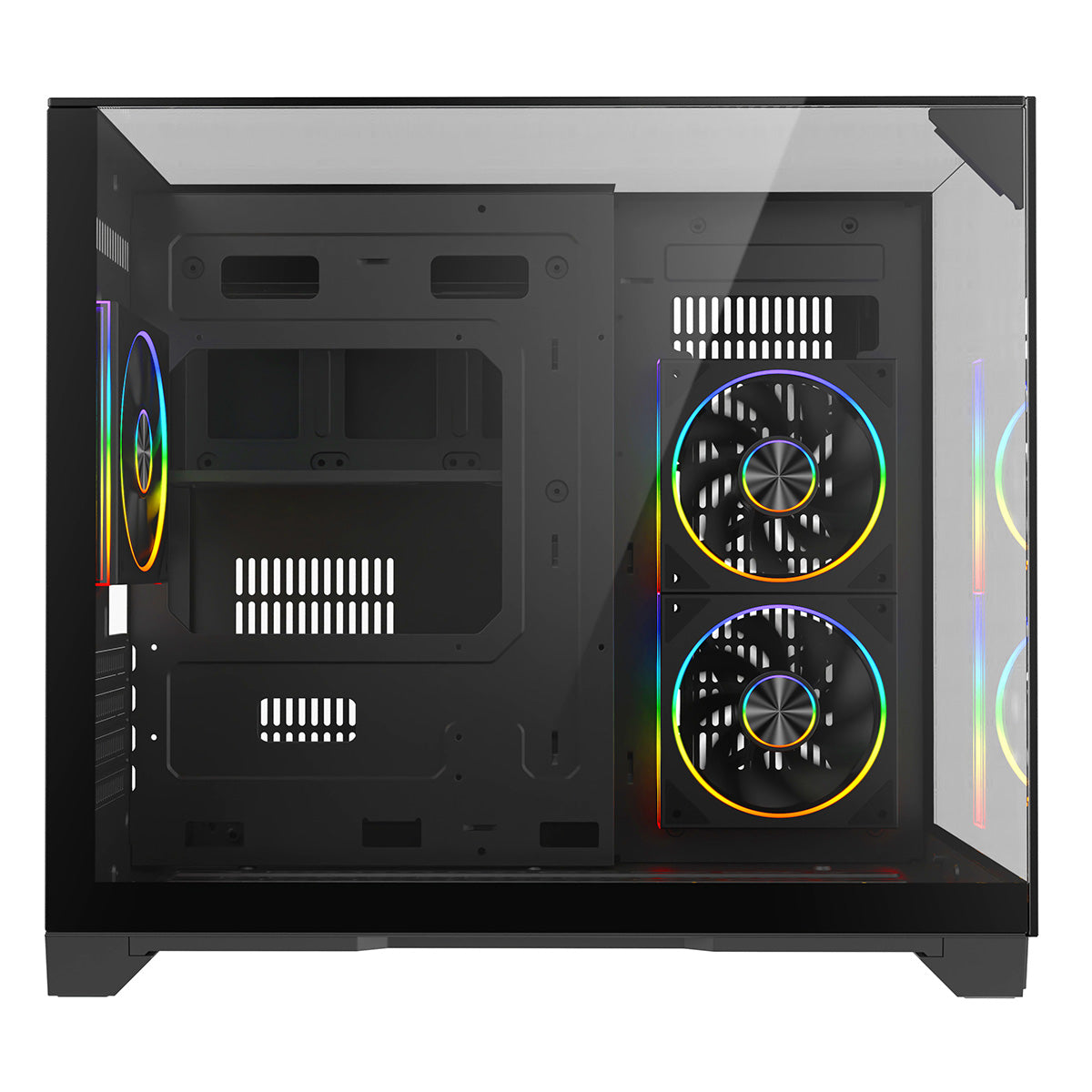 Powercool Atom Black mATX Gaming Case Dual Chamber With 3 x Tempered Glass Panels With 3 x CiT Saturn PWM ARGB Fans and 6 Port PWM Hub