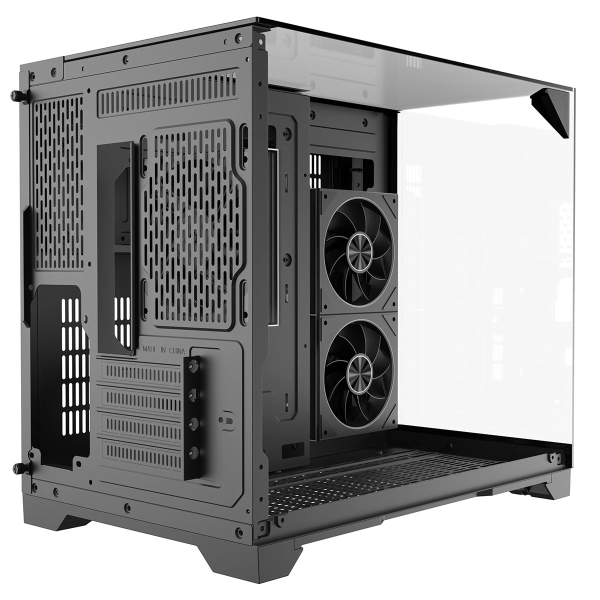 Powercool Atom Black mATX Gaming Case Dual Chamber With 3 x Tempered Glass Panels With 3 x CiT Saturn PWM ARGB Fans and 6 Port PWM Hub