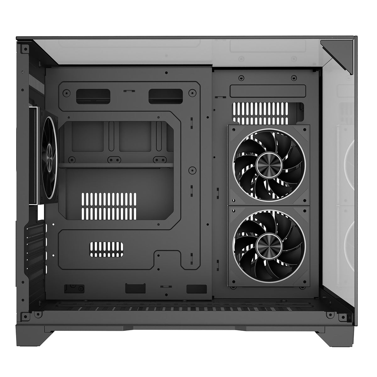 Powercool Atom Black mATX Gaming Case Dual Chamber With 3 x Tempered Glass Panels With 3 x CiT Saturn PWM ARGB Fans and 6 Port PWM Hub