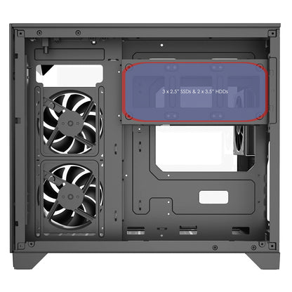 Powercool Atom Black mATX Gaming Case Dual Chamber With 3 x Tempered Glass Panels With 3 x CiT Saturn PWM ARGB Fans and 6 Port PWM Hub - Destello