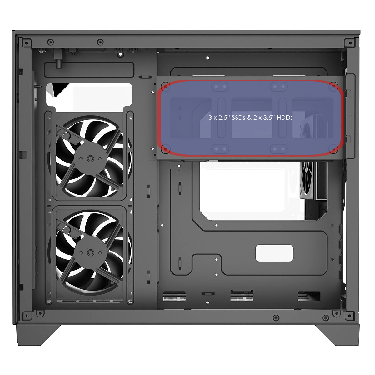 Powercool Atom Black mATX Gaming Case Dual Chamber With 3 x Tempered Glass Panels With 3 x CiT Saturn PWM ARGB Fans and 6 Port PWM Hub - Destello
