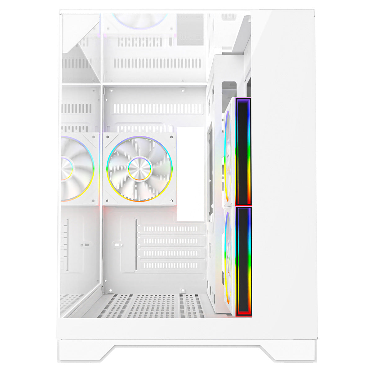 Powercool Atom White mATX Gaming Case Dual Chamber With 3 x Tempered Glass Panels With 3 x CiT Saturn PWM ARGB Fans and 6 Port PWM Hub - Destello