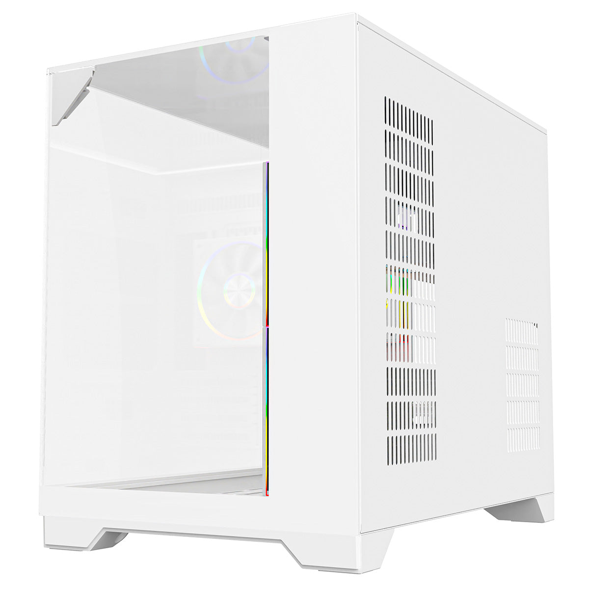 Powercool Atom White mATX Gaming Case Dual Chamber With 3 x Tempered Glass Panels With 3 x CiT Saturn PWM ARGB Fans and 6 Port PWM Hub - Destello