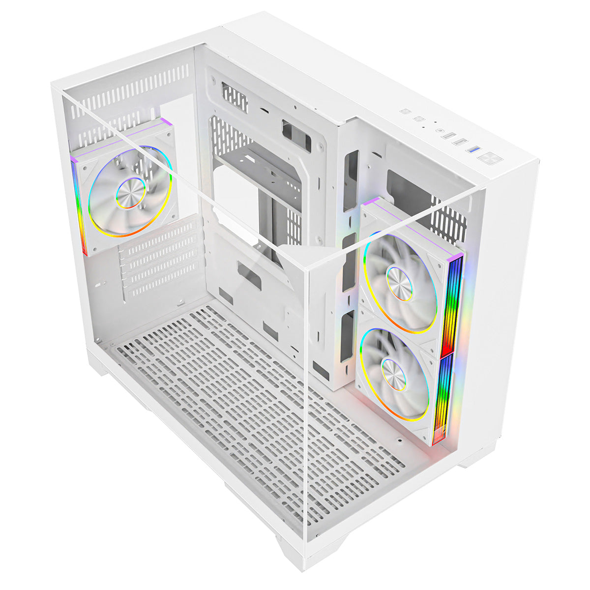 Powercool Atom White mATX Gaming Case Dual Chamber With 3 x Tempered Glass Panels With 3 x CiT Saturn PWM ARGB Fans and 6 Port PWM Hub - Destello