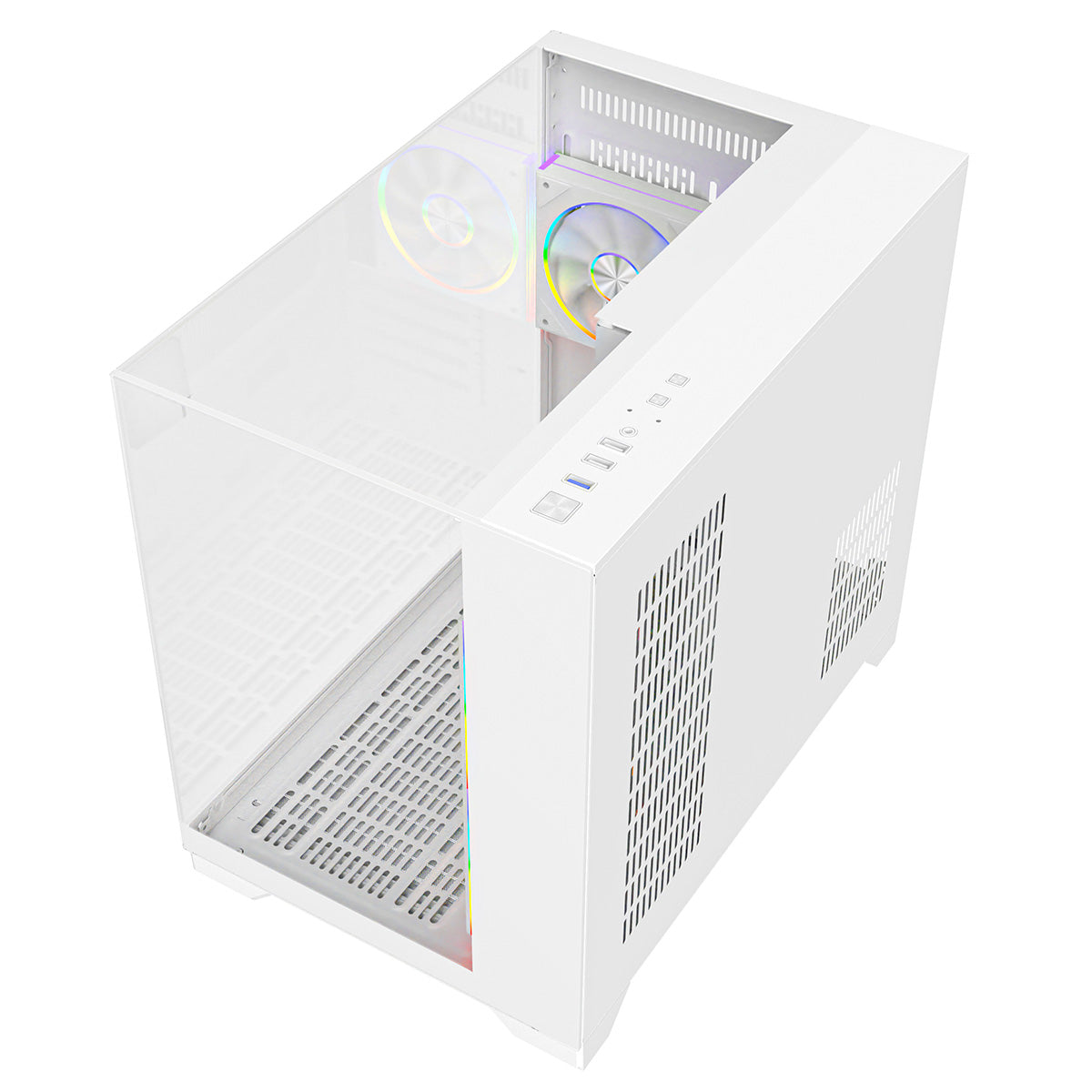 Powercool Atom White mATX Gaming Case Dual Chamber With 3 x Tempered Glass Panels With 3 x CiT Saturn PWM ARGB Fans and 6 Port PWM Hub