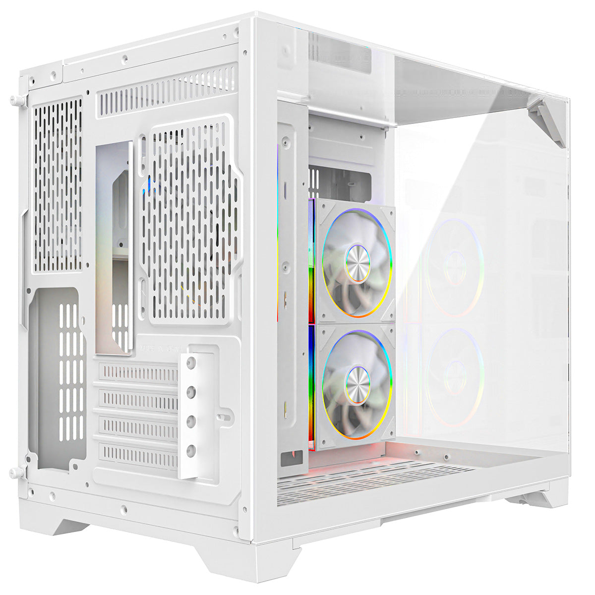 Powercool Atom White mATX Gaming Case Dual Chamber With 3 x Tempered Glass Panels With 3 x CiT Saturn PWM ARGB Fans and 6 Port PWM Hub - Destello
