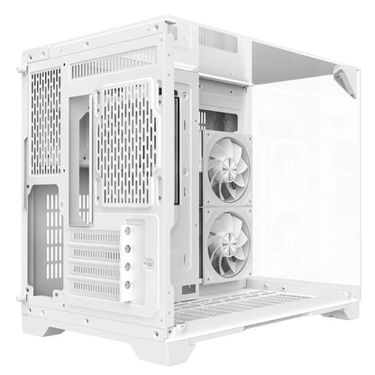 Powercool Atom White mATX Gaming Case Dual Chamber With 3 x Tempered Glass Panels With 3 x CiT Saturn PWM ARGB Fans and 6 Port PWM Hub - Destello