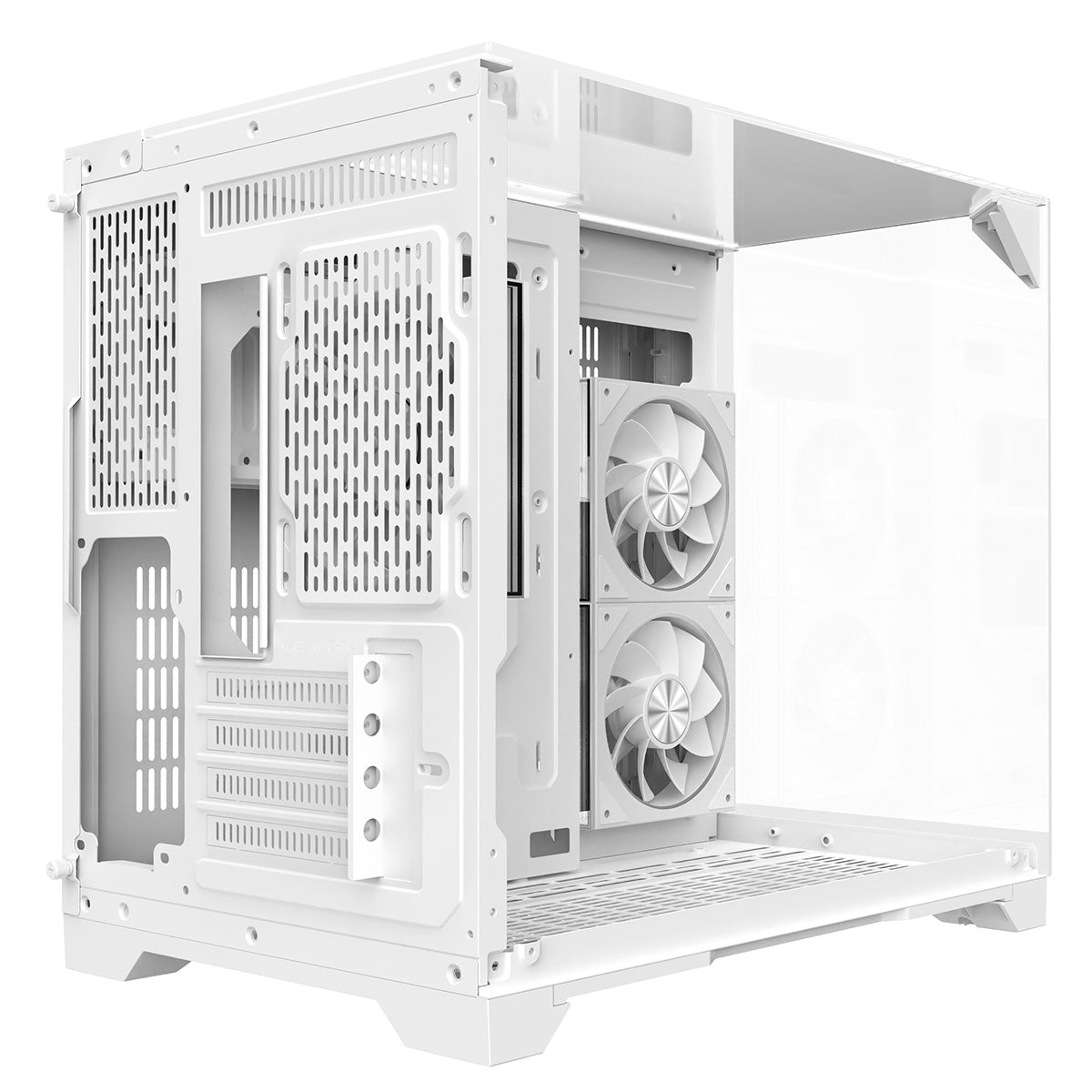 Powercool Atom White mATX Gaming Case Dual Chamber With 3 x Tempered Glass Panels With 3 x CiT Saturn PWM ARGB Fans and 6 Port PWM Hub