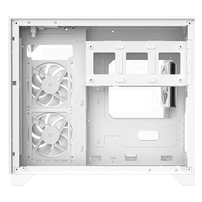 Powercool Atom White mATX Gaming Case Dual Chamber With 3 x Tempered Glass Panels With 3 x CiT Saturn PWM ARGB Fans and 6 Port PWM Hub - Destello
