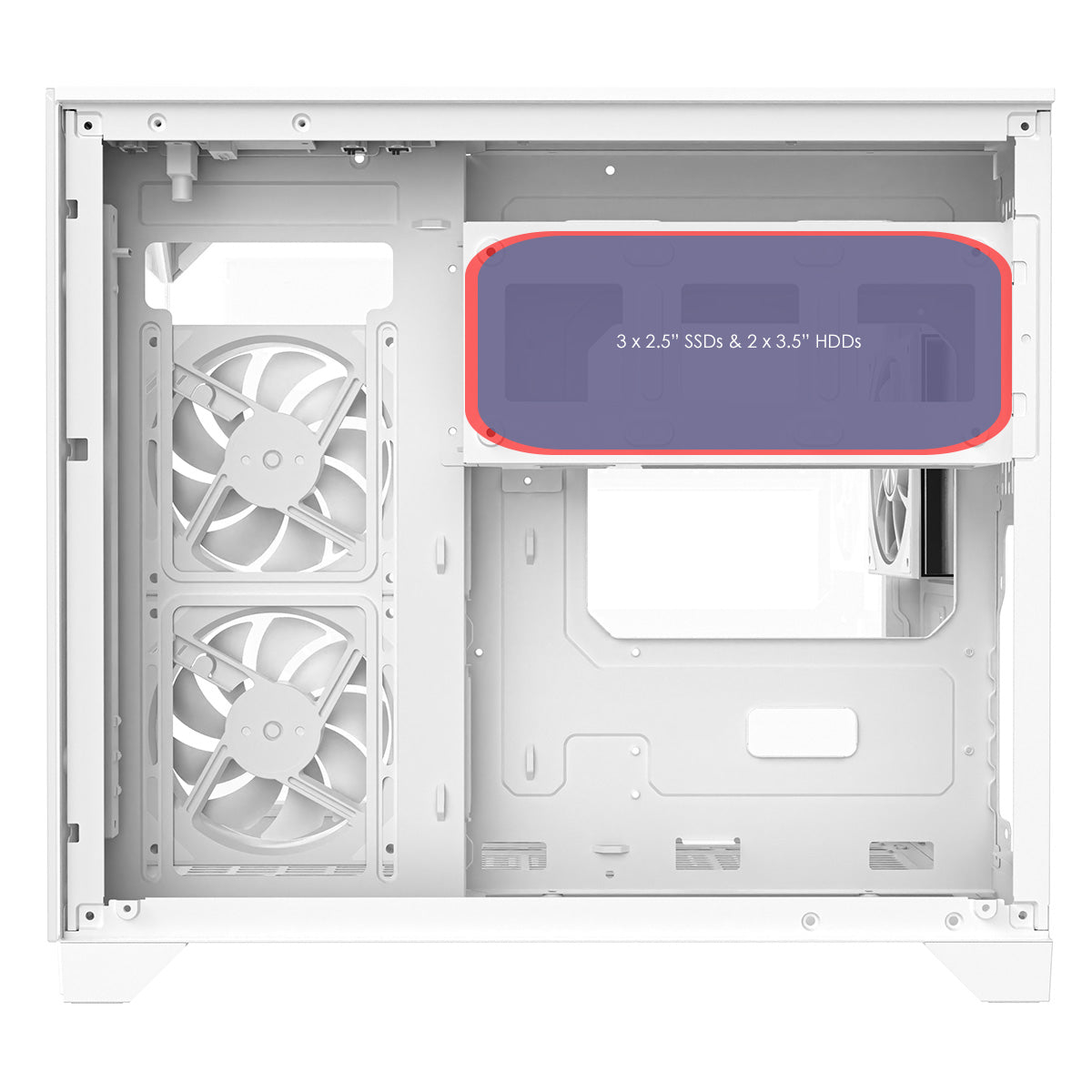 Powercool Atom White mATX Gaming Case Dual Chamber With 3 x Tempered Glass Panels With 3 x CiT Saturn PWM ARGB Fans and 6 Port PWM Hub - Destello