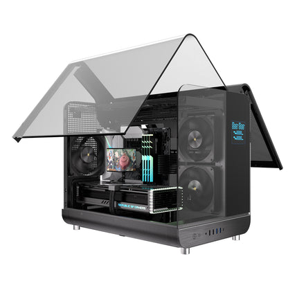 Powercool Aviator Black mATX Gaming Case Dual Chamber With 2 x Tempered Glass Panels With 3 x PWM FDB Black Fans Included - Destello