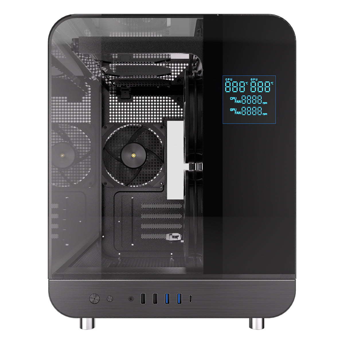 Powercool Aviator Black mATX Gaming Case Dual Chamber With 2 x Tempered Glass Panels With 3 x PWM FDB Black Fans Included - Destello