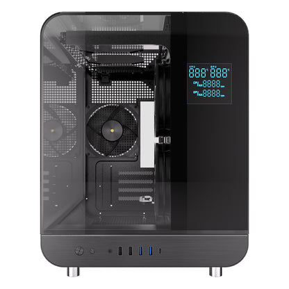 Powercool Aviator Black mATX Gaming Case Dual Chamber With 2 x Tempered Glass Panels With 3 x PWM FDB Black Fans Included - Destello