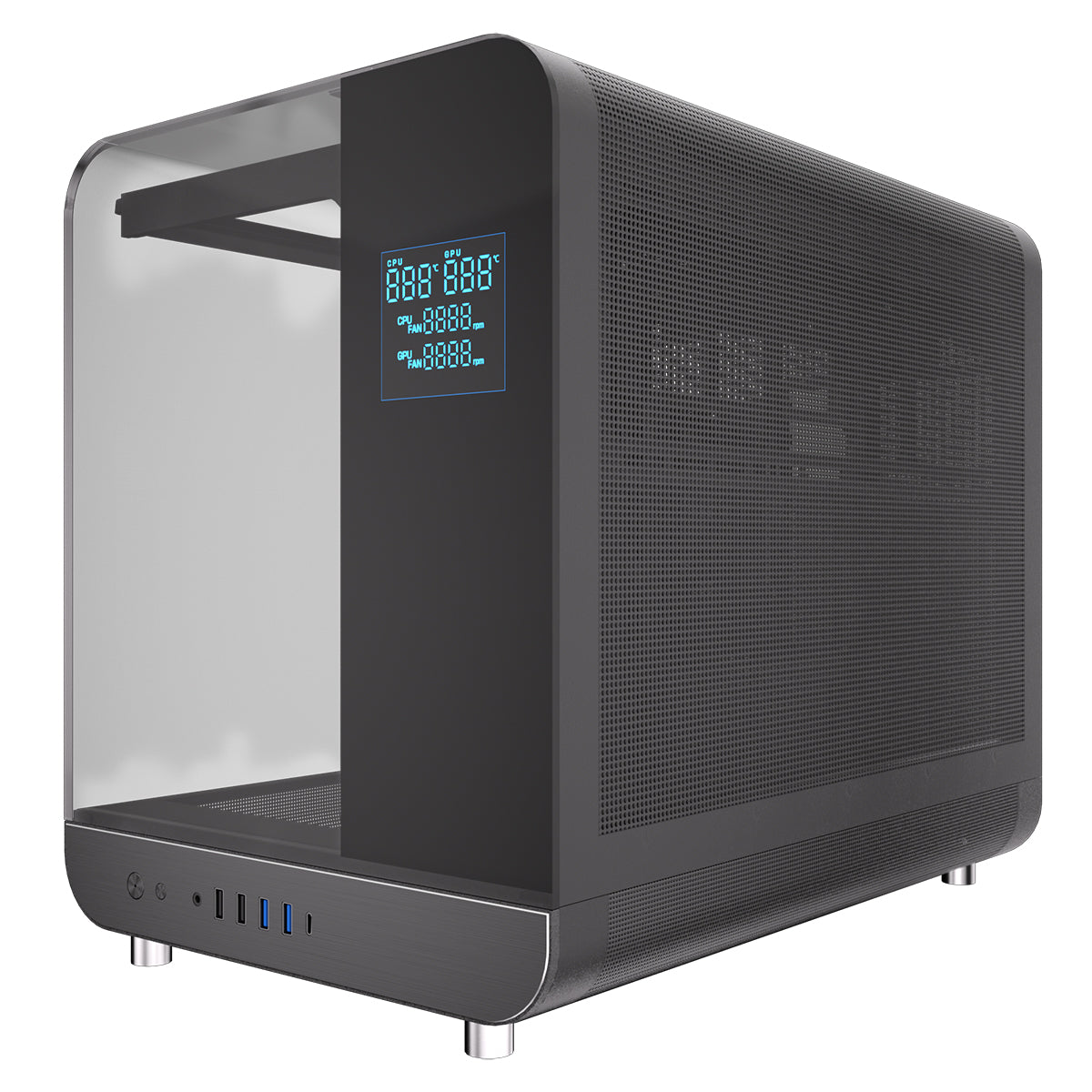 Powercool Aviator Black mATX Gaming Case Dual Chamber With 2 x Tempered Glass Panels With 3 x PWM FDB Black Fans Included - Destello