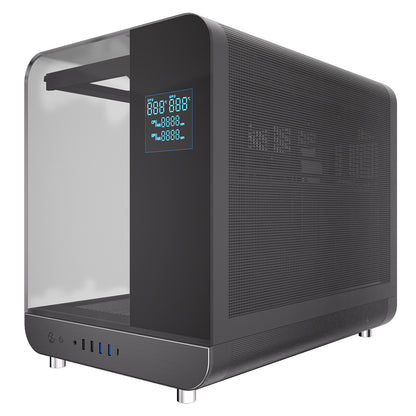 Powercool Aviator Black mATX Gaming Case Dual Chamber With 2 x Tempered Glass Panels With 3 x PWM FDB Black Fans Included - Destello